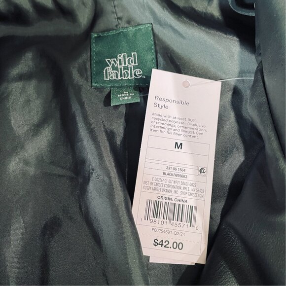 Wild Fable Faux Leather Moto Jacket Black NWT Belted Biker Medium Streetwear - Picture 3 of 10